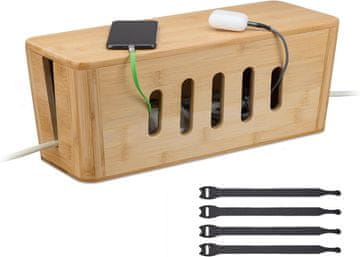slomart Relaxdays Kabelbox iz bambusa - Za 2 vtičnici, naravna barva