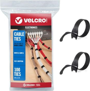 One VELCRO One Wrap kabelski vezici, 100 kos., 20,3 x 1,27 cm, črni