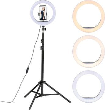 slomart Relaxdays 10" LED Ringlight s stativom, bel/črn