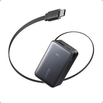 Anker Nano polnilna baterija z vgrajenim USB-C kablom, 10000 mAh, 45 W, črn (A1638H11)