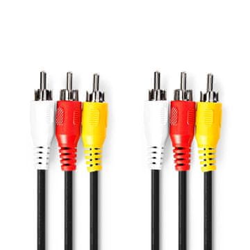 Nedis Kompozitni video kabel | 3x RCA moški | 3x RCA moški | Ponikljano | 480p | 2,00 m | Okrogla | PVC | Črna | Oznaka