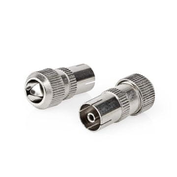 Nedis IEC (koaksialni) priključek | Naravnost | Ženska | Ponikljano | 75 ohmov | Vijak | Premer vhodnega kabla: 7,0 mm | Kovina | Srebro | 2 kosa | Škatla