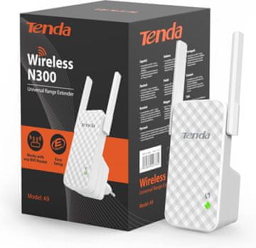 Tenda Tenda A9 WiFi Repeater N300 (300Mbps, WiFi ojačevalec, visoko ojačanje)