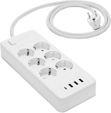 Amazon Amazon Basics prenapetostna zaščita, 6 vtičnic, 1x USB-C (20W), 3x USB-A (12W), 1.5m