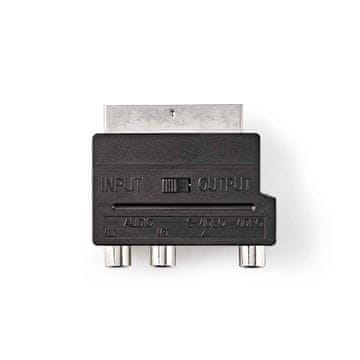 Nedis SCART adapter | SCART moški | S-Video ženski / 3x RCA ženski | Ponikljano | Preklopljiv | ABS | Črna | 1 kos | Škatla