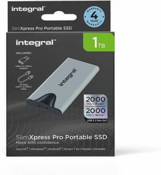 Integral Integral SlimXpress Pro 1TB zunanji SSD - USB 3.2 Gen 2x2, 2000MB/s