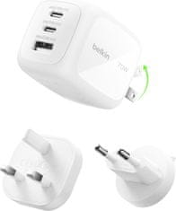 Belkin Belkin BoostCharge Pro 70W GaN polnilnik z 3 priključki