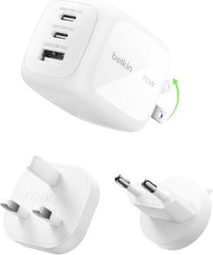 Belkin Belkin BoostCharge Pro 70W GaN polnilnik z 3 priključki