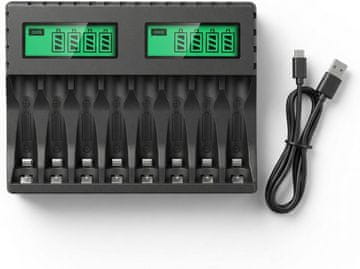 slomart Carehabi 8-kanalni polnilnik za AA/AAA baterije z LCD zaslonom