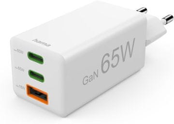 Hama Hama Hitri GaN polnilnik 65W, USB-C, USB-A, PD/Quick Charge 3.0