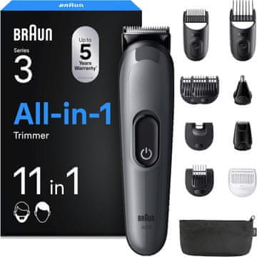 BRAUN Braun Multigroom Series 3, 11-v-1 komplet trimerjev AIO3565, siv
