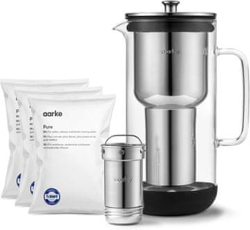 AARKE Aarke Purifier filter vrč za vodo, 2.4 L - steklo/jeklo + 3 Pure filtre