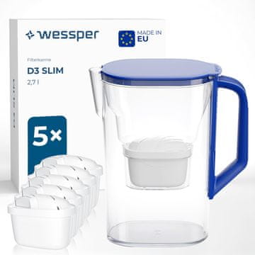 Wessper Wessper vrč za filtriranje hladilnika 2,7L s 6 filtri - moder