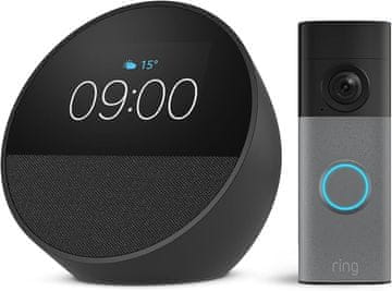 Amazon Amazon Echo Spot (črn) + Ring Akumulatorska video domofon (zadnja gen.)