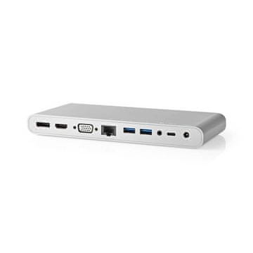 Nedis Nedis priklopna postaja USB C z DisplayPort HDMI RJ45 VGA avdio USB C in USB A bela