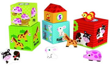 Alltoys Lesene zlagalne kocke Kmetija z živalmi