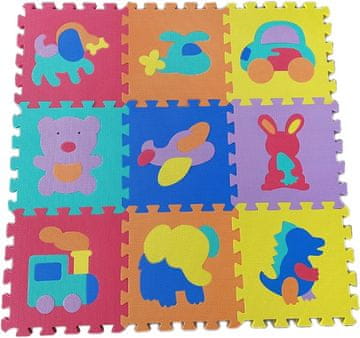 Alltoys Penasta igralna podloga sestavljanka – živali in vozila, 9 kosov