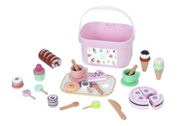 Alltoys Leseni čajni komplet za otroke v vedru, 34-delni