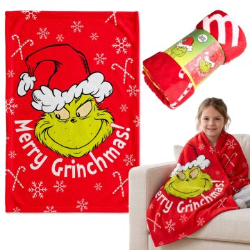 sarcia.eu Grinch Božični, MEHKA FLIS odeja, rdeča posteljna pregrinjala 100x150 cm, OEKO-TEX
