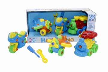 Alltoys Sestavljivi komplet vozil na vijake – motor, letalo in vlak