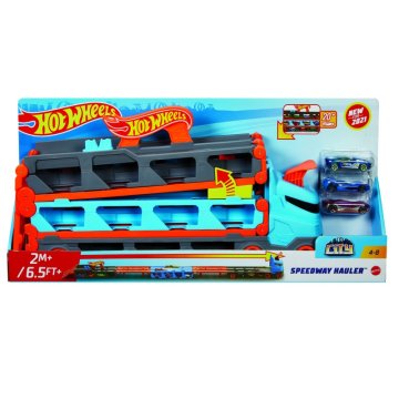 Mattel Hot Wheels Speedway Hauler, dirkalni tovornjak s 3 avtomobilčki