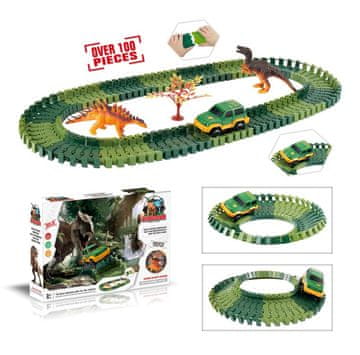 Alltoys Sestavljiva proga z dinozavri, 100-delni komplet z avtomobilčkom