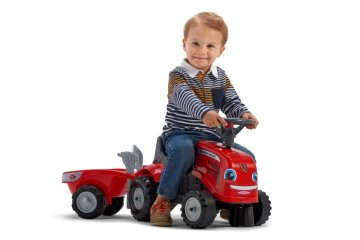 Alltoys Rdeči traktorski poganjalec Massey Ferguson z volanom in prikolico