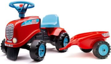 Alltoys Otroški poganjalec – traktor Go Farm, rdeč, z volanom in prikolico