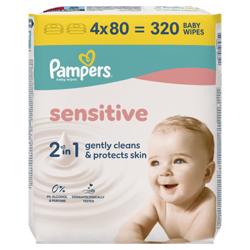 Pampers XXL Sensitive vlažilni robčki, 4x 80 kosov