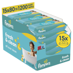 Fresh Clean Baby otroški čistilni robčki, 15 pakiranj = 1.200 robčkov