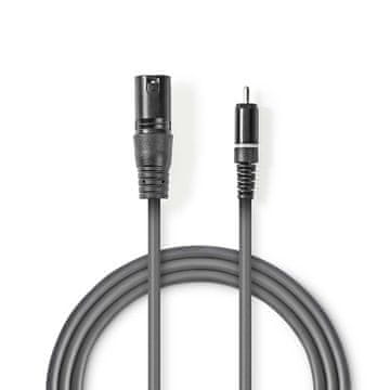 Nedis Neuravnotežen zvočni kabel XLR 3 polni moški RCA moški Ponikljano 3 00 m Okrogla PVC Temno siva Kartonski ovoj
