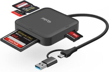 Rollei Rollei 4-v-1 čitalnik kartic USB 3.0 & USB-C (SD/microSD/CF/MS)