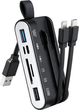 SD Carehabi 5-v-1 čitalnik kartic USB 3.2 s polnilnim priključkom