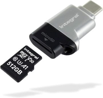 Integral Integral MicroSD/USB-C OTG čitalnik kartic, USB 3.0, hiter prenos