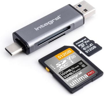Integral Integral microSD/SD čitalnik kartic USB 3.0/USB-C za iPhone 15/16 Pro
