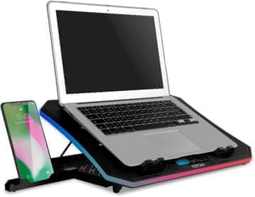 Krom KROM KOOLER stojalo za prenosnik do 19,6" z RGB, nosilcem za mobitel, LCD