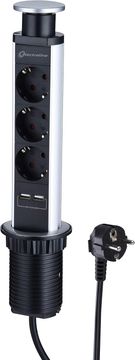 slomart Electraline 62557 stolna priključna letva s 3 utičnice + 2 USB, uvlačiva