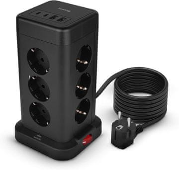 Šturm huslog vtičnica stolp, 12x AC, 4x USB (2x USB-C, 2x USB-A), 1.8m, zaščita