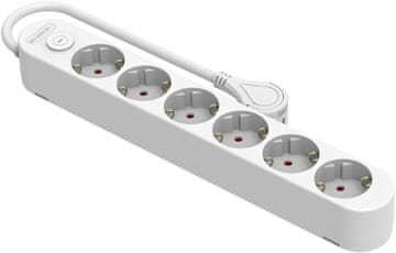 Silver Silver Electronics Protek Plus vtičnica, 6x, s stikalom, 1.5m, IP20, bela