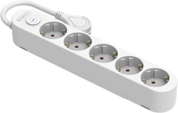 Silver Silver Electronics Protek Plus vtičnica, 5x, s stikalom, 1.5m, IP20, bela