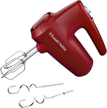 Russell Ročni mešalnik Russell Hobbs, rdeč, 350W, z metlicami in nastavki