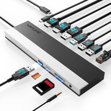 WAVLINK WAVLINK USB-C Docking Station 3 Monitore, Dual HDMI, DP, 100W PD