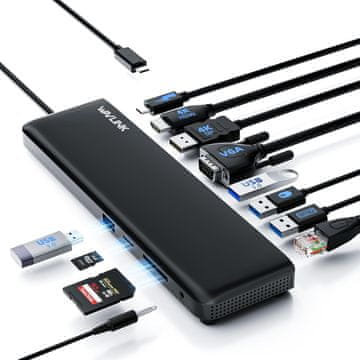 WAVLINK WAVLINK USB-C Docking Station za 3 monitore, HDMI/DP/VGA, 100W PD