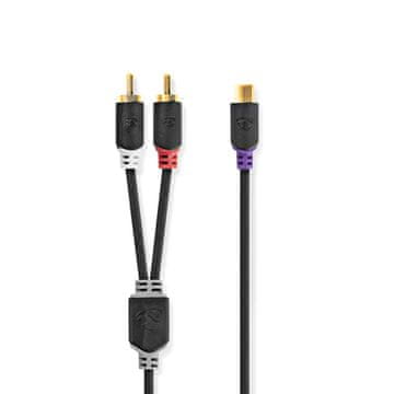 Nedis Stereo avdio kabel 2x RCA Hane RCA Hona Guldplaterad 0 20 m Okrogla antracit Låda