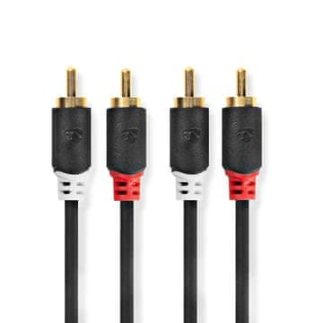 Nedis Stereo avdio kabel 2x RCA Hane 2x RCA Hane Guldplaterad 5 00 m Okrogla antracit Låda