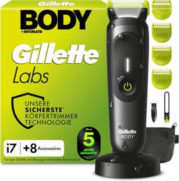 Gillette Gillette Labs i7 Body + Intimate moški brivnik, črn/zelen