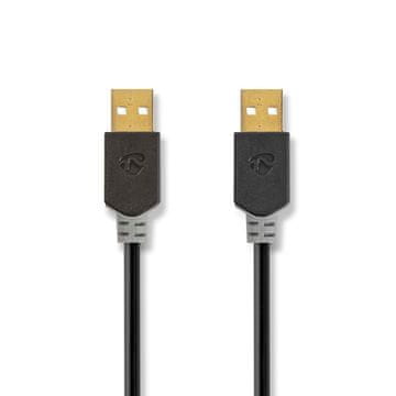 Nedis USB kabel USB 2 0 USB A moški USB A moški 480 Mbps Pozlačeno 2 00 m Okrogla PVC antracit Škatla