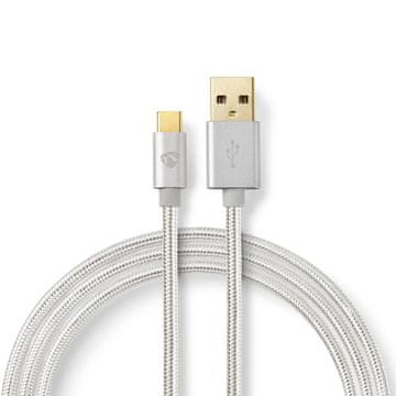 Nedis USB kabel USB 2 0 USB A moški USB C moški 15 W 480 Mbps Pozlačeno 2 00 m Okrogla Pleten najlon Aluminij Škatla s pokritim oknom