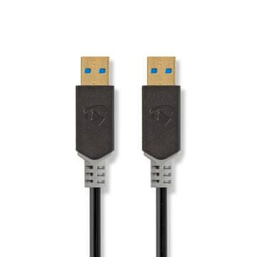Nedis USB kabel USB 3 2 Gen 1 USB A moški USB A moški 5 Gbps Pozlačeno 2 00 m Okrogla PVC antracit Škatla