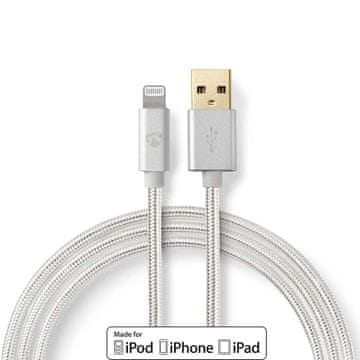 Nedis Lightning kabel USB 2 0 Apple Lightning 8 polni USB A moški 480 Mbps Pozlačeno 1 00 m Okrogla Pleten najlon Aluminij Škatla s pokritim oknom